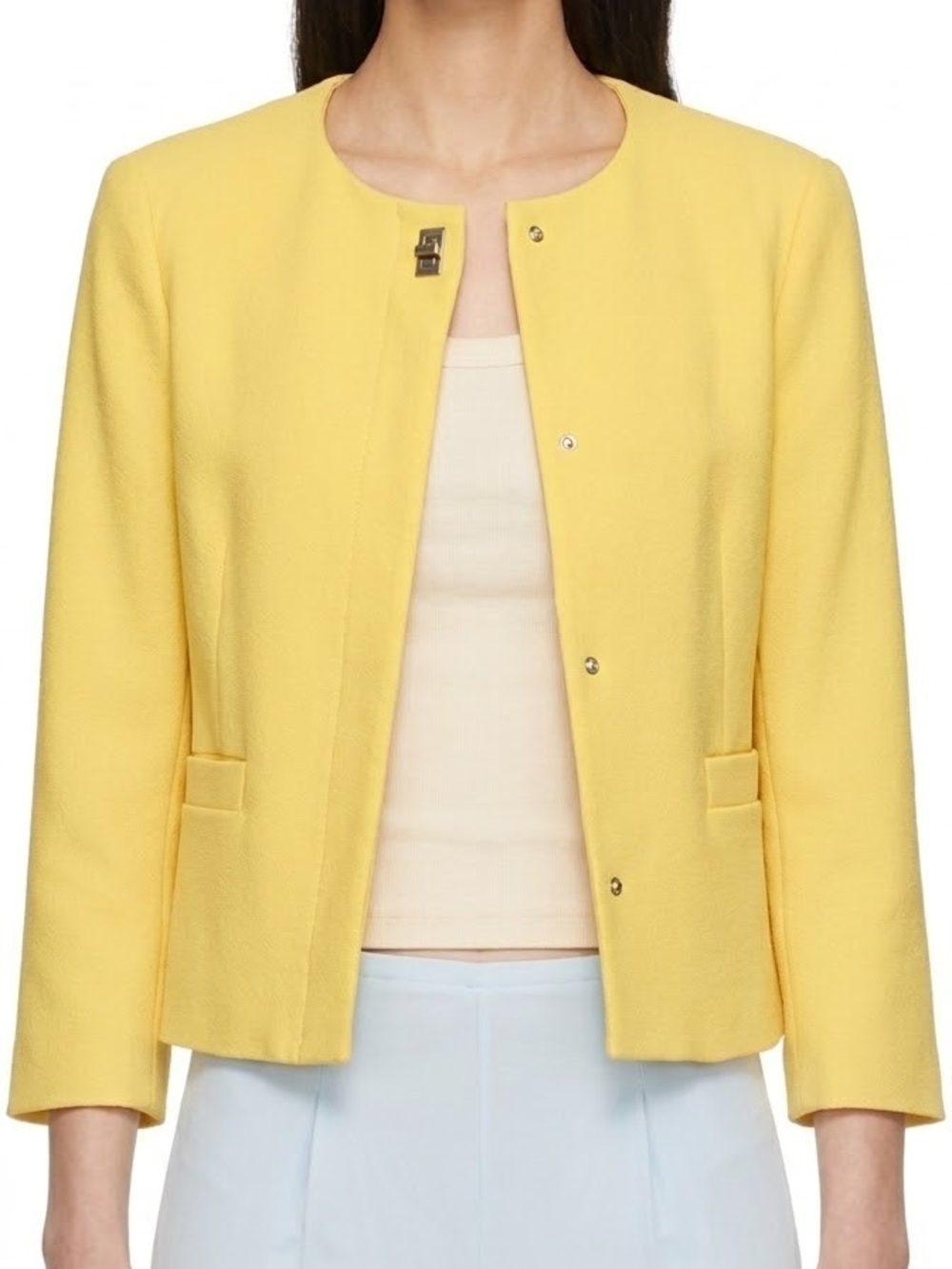 Zara Bright Yellow Collarless Snap-Front Jacket